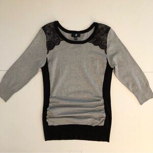IZ Byer Gray and Black Lace Accent Sweater Size Girls L